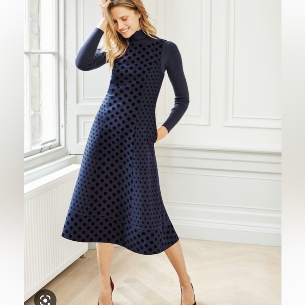 Boden NWOT Navy Wool Velvet Polka Dot Dress size 10R